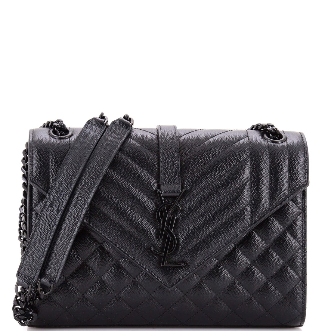 Saint Laurent Classic Monogram Envelope Satchel Mixed Matelasse Leather Medium: Saint Laurent Classic Monogram Envelope Satchel Mixed Matelasse Leather Medium Black Saint Laurent Classic Monogram Envelope Satchel in mixed matelasse leather features a medium size with a 12"