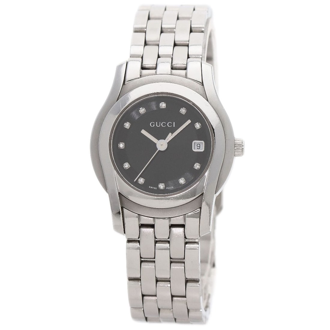Gucci 11P Diamond Watches 5500L Stainless Steel/ Stainless Steel: Gucci 11P Diamond Watches 5500L Stainless Steel/ Stainless Steel Stainless steel construction and silver finish make this Gucci watch a sleek addition to any outfit. The quartz movement ensures accura