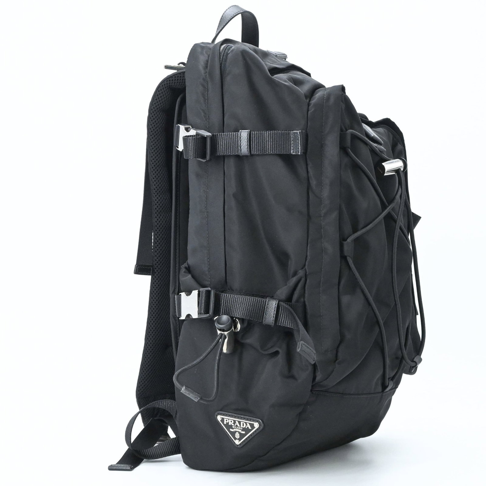 Nylon Leather Backpack Prada: Nylon Leather Backpack Prada Prada Nylon Leather Backpack in Black, featuring a durable nylon and leather construction. With its classic design and versatile size, this backpack is perfect for daily u