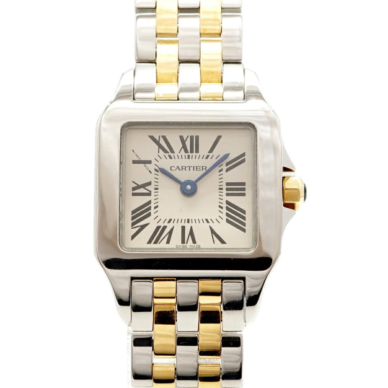 Cartier Wristwatch: Cartier Wristwatch Stainless steel and yellow gold band, paired with a white dial, this Cartier wristwatch boasts a sleek design. With its 20mm case diameter and adjustable fit for wrists up to 13cm