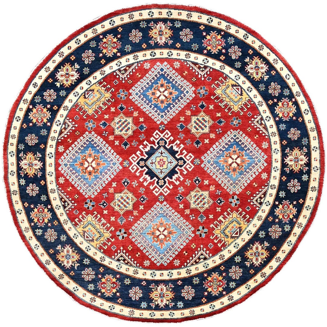 7'10"x7'9" Red Soft Wool Special Kazak Hand Knotted Round Oriental Rug (1 of 11)
