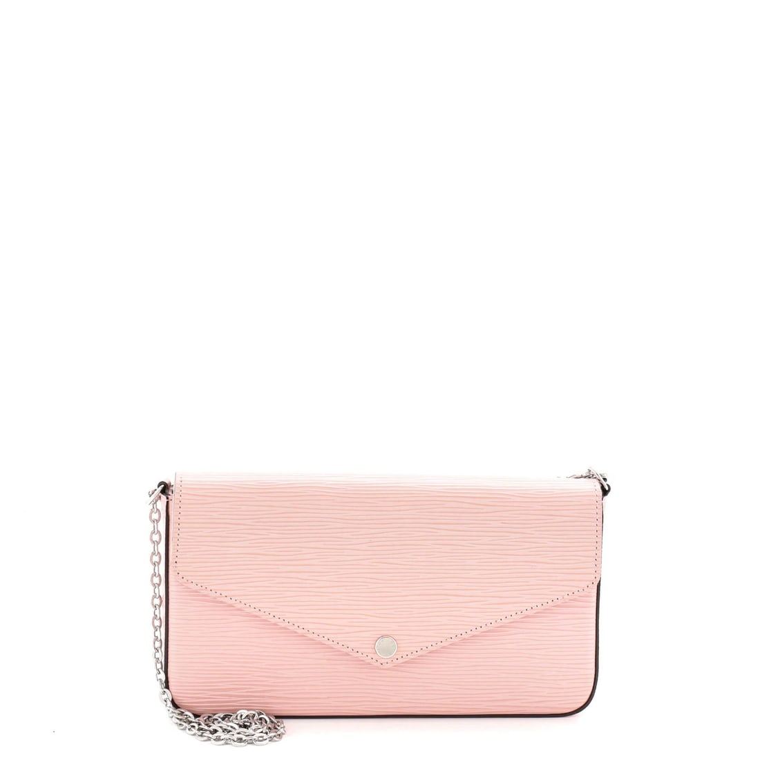 Vuitton Epi Leather Felicie Pochette Louis: Vuitton Epi Leather Felicie Pochette Louis Pink Louis Vuitton Epi Leather Felicie Pochette Cross Body Bag with Card Holder, featuring edge wear, corner wear, and minor scuffs on the exterior. The