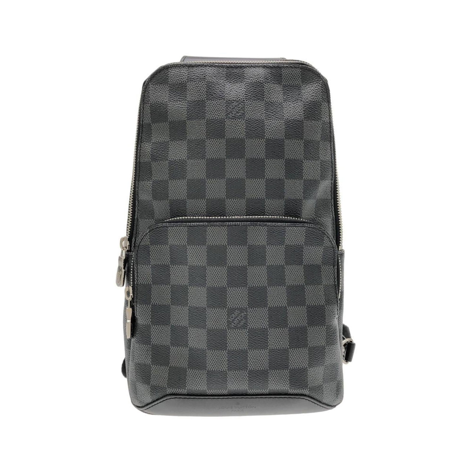 Canvas Coated Bag Shoulder Vuitton Louis: Canvas Coated Bag Shoulder Vuitton Louis Dark Gray, Graphite Louis Vuitton shoulder bag made from coated canvas. The bag features a classic design with a few traces of usage visible, including some