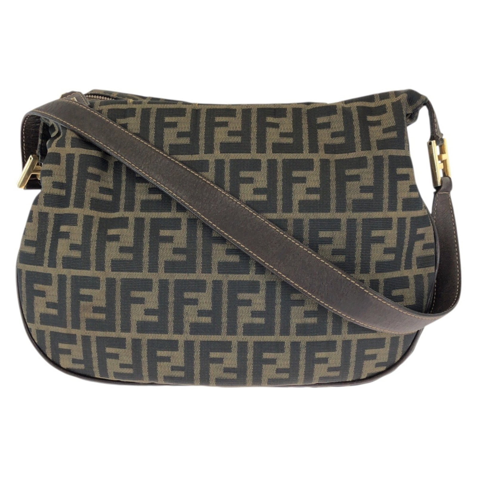 Messenger Bag Fendi Canvas Shoulder: Messenger Bag Fendi Canvas Shoulder Dark Brown Fendi Canvas Shoulder Bag for Women, 24cm x 31cm x 10cm. This used messenger bag features canvas material and a shoulder strap, with traces of usage