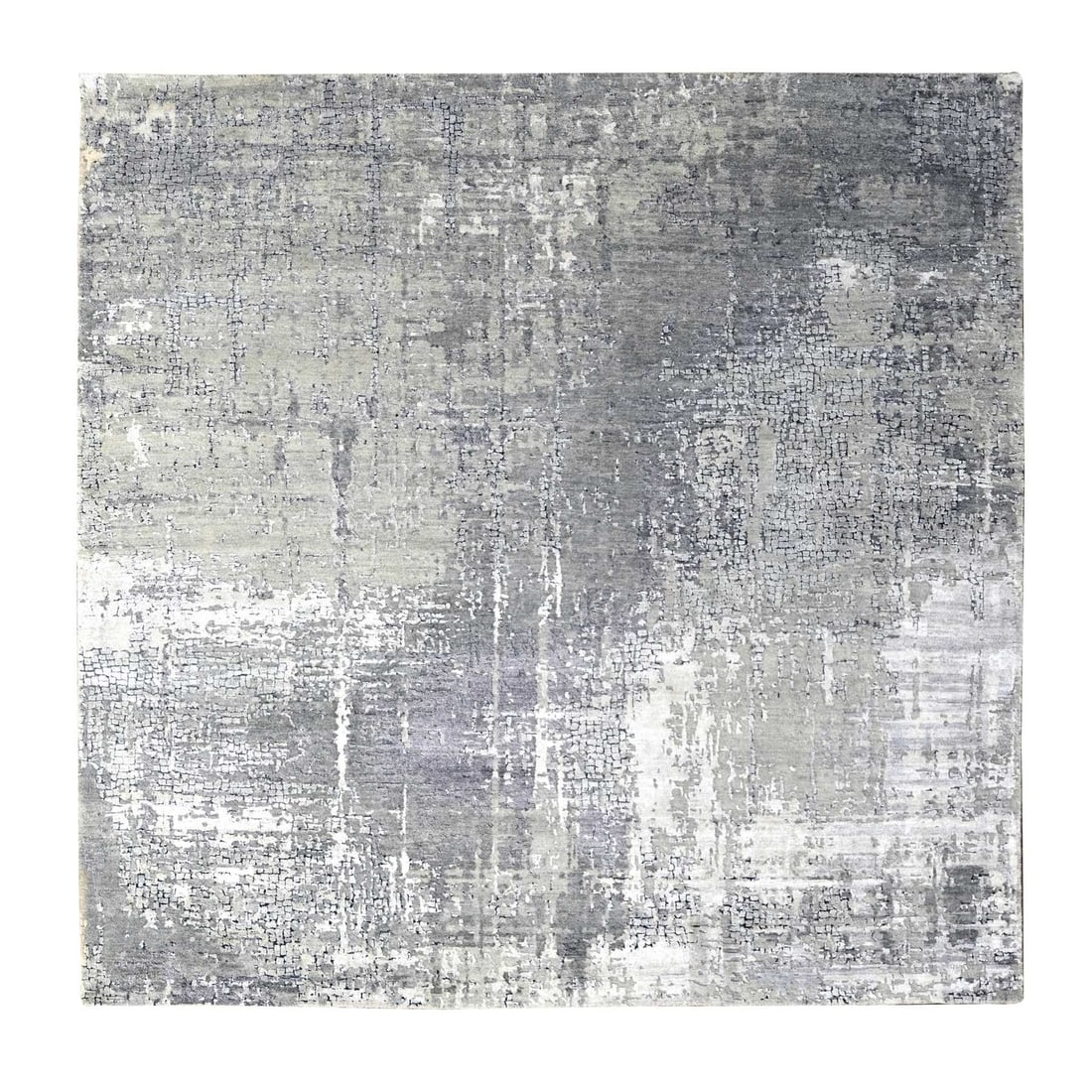 8'1"x7'9" Nevada Gray Abstract Wool and Silk Hand Knotted Square Rug: 8'1"x7'9" Nevada Gray Abstract Wool and Silk Hand Knotted Square Rug Grey abstract wool and silk hand-knotted square rug, measuring 8'1" x 7'9". This unique piece features a subtle grey color palette 