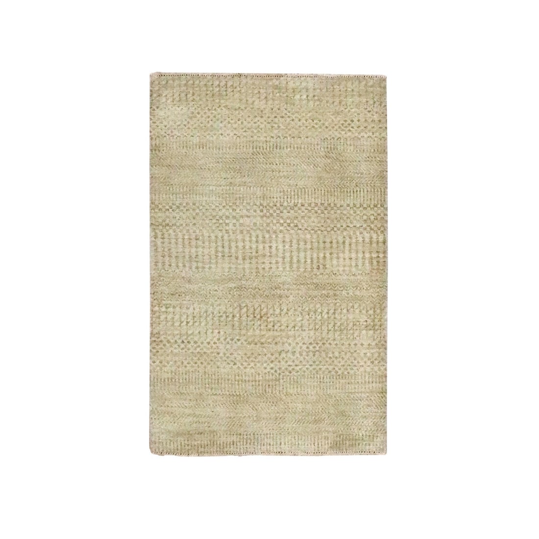 2'x3' Beige Modern Grass Design Hand Knotted Wool with Silk Sample Rug: 2'x3' Beige Modern Grass Design Hand Knotted Wool with Silk Sample Rug Modern and elegant, this beige hand-knotted wool with silk sample rug boasts a stunning 2'x3' rectangular field design. The