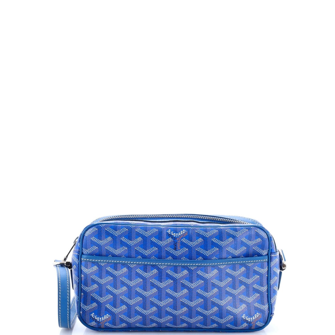 Goyard Canvas Coated Bag Cap Vert: Goyard Canvas Coated Bag Cap Vert Canvas Coated Bag Cap Vert in Blue. This Goyard Cross Body Bag features a unique canvas coated exterior with scuffs, edge wear, and minor creases, giving it a