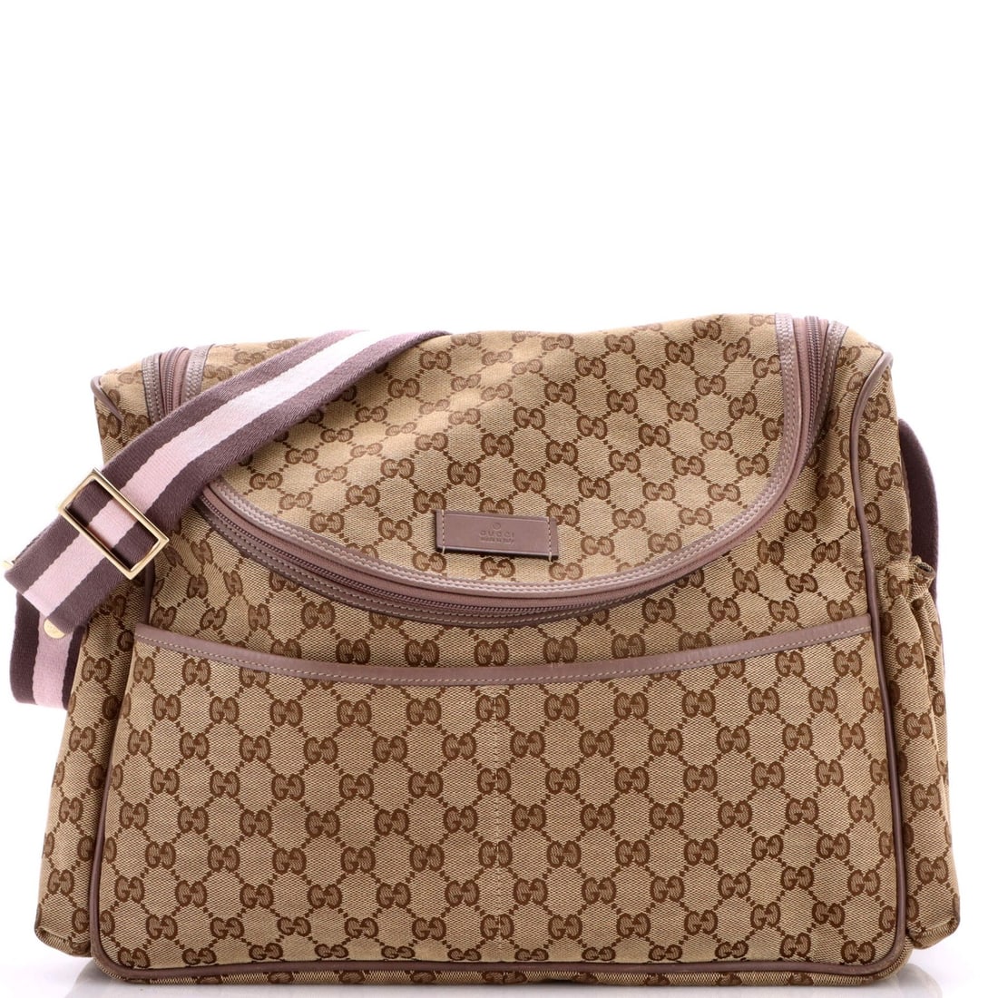Gucci Diaper Crossbody Bag GG Canvas: Gucci Diaper Crossbody Bag GG Canvas The Gucci Diaper Crossbody Bag GG Canvas boasts a classic brown canvas exterior with gold tone hardware, perfect for adding a touch of luxury to your daily