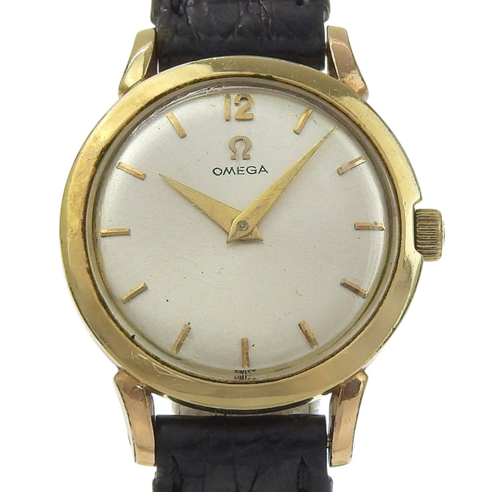Omega Wristwatch: Omega Wristwatch Omega Wristwatch in Gold Plated Case with Silver Dial, featuring a classic design. The leather band adds a touch of elegance to this timeless timepiece, suitable for everyday wear.