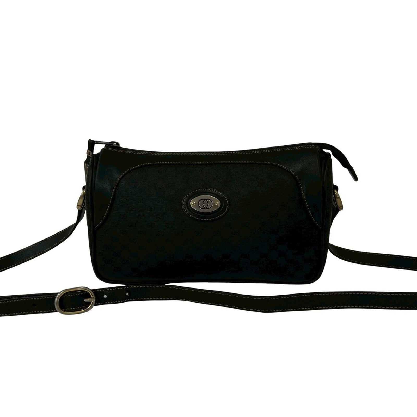 Pochette Leather Shoulder Bag Gucci PVC: Pochette Leather Shoulder Bag Gucci PVC This Gucci Pochette Leather Shoulder Bag features a striking black leather and PVC combination, showcasing the iconic Gucci style. With its classic design and