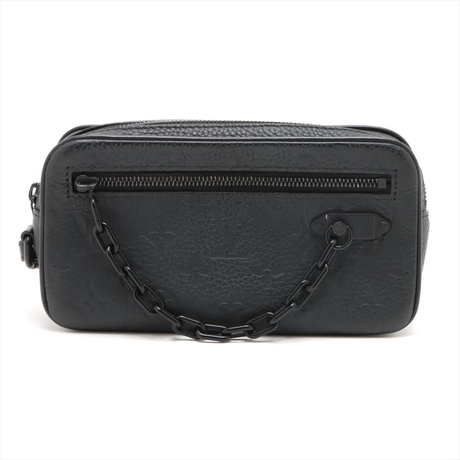 Louis Vuitton Pochette Leather: Louis Vuitton Pochette Leather The Louis Vuitton Pochette Leather is a classic, monogram-patterned leather bag with a noir finish. Measuring 11cm x 21cm x 4cm, it features a timeless design that has