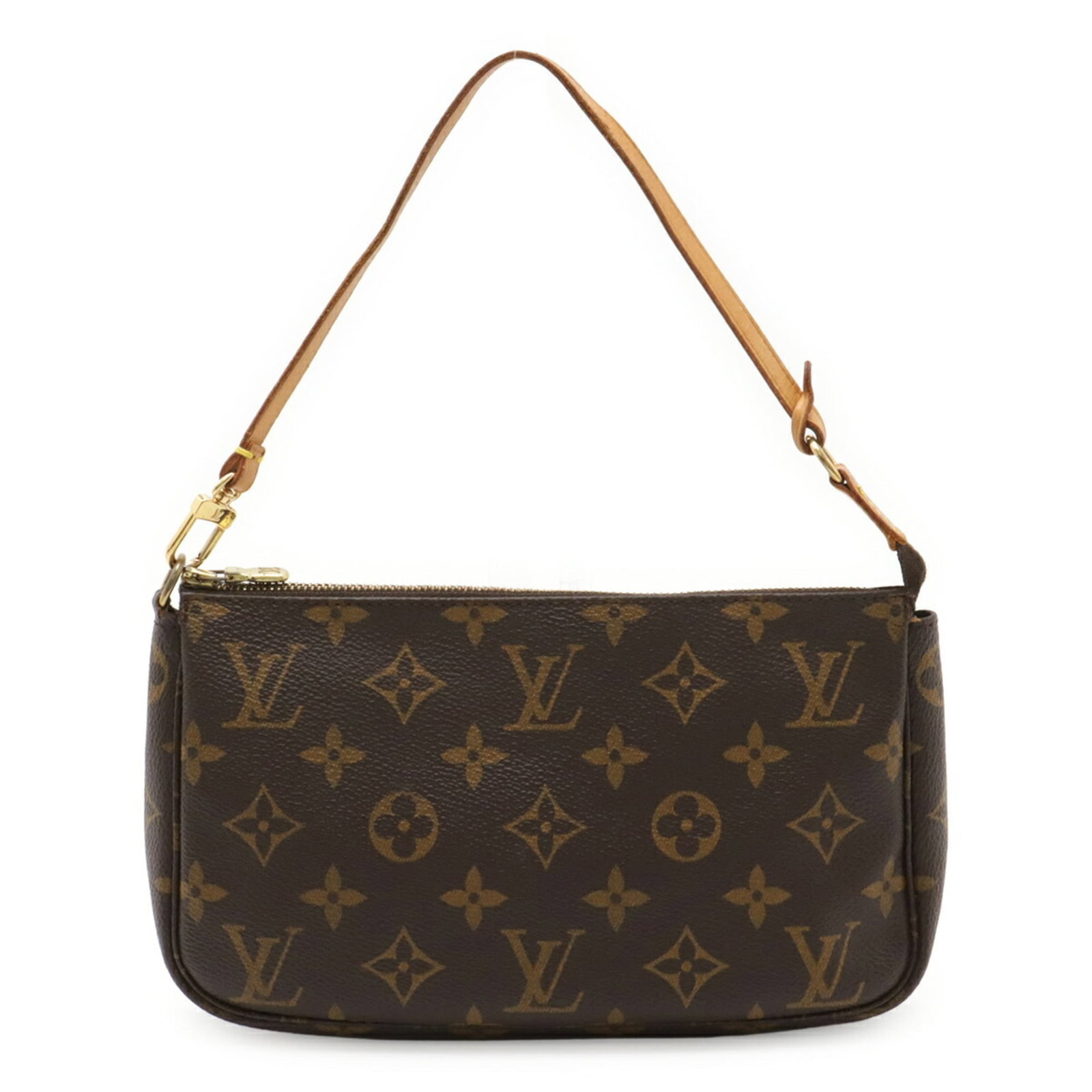 Louis Vuitton Monogram Canvas Pochette Pouch Pvc Coated Canvas: Louis Vuitton Monogram Canvas Pochette Pouch Pvc Coated Canvas Brown Louis Vuitton Monogram Canvas Pochette Pouch with PVC Coated Canvas, featuring the iconic LV monogram pattern. This used handbag