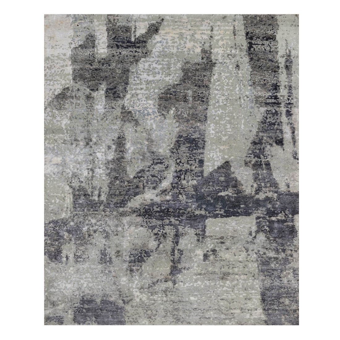 8'2"x10' Shades of Gray 100% Wool Rug Abstract Modern Design Hand Knotted: 8'2"x10' Shades of Gray 100% Wool Rug Abstract Modern Design Hand Knotted Hand-knotted in 100% wool, this stunning abstract modern design rug boasts a rich grey field with subtle nuances. Measuring