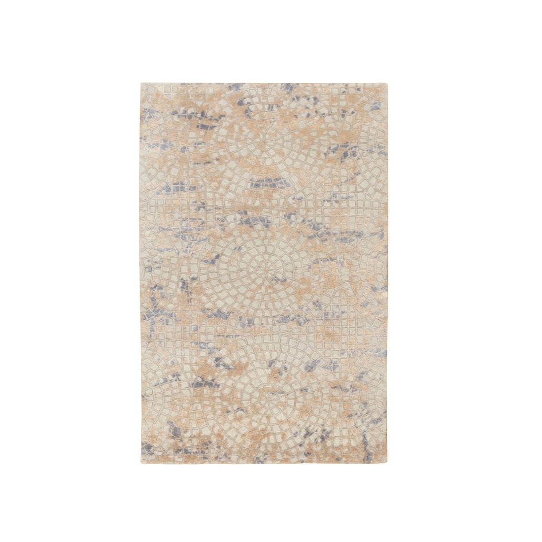 3'x5' Gray Wool & Pure Silk Mosaic Design Handknotted Modern Oriental Rug: 3'x5' Gray Wool & Pure Silk Mosaic Design Handknotted Modern Oriental Rug Gray Wool & Pure Silk Mosaic Design Handknotted Modern Oriental Rug, measuring 60" x 36", boasts a striking mosaic design in