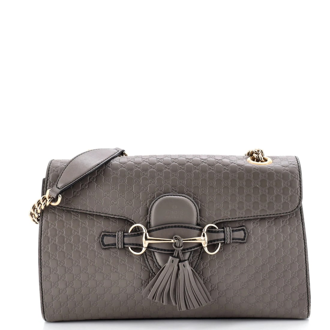 Gucci Emily Chain Flap Bag Microguccissima Leather Medium: Gucci Emily Chain Flap Bag Microguccissima Leather Medium Medium Gray Gucci Emily Chain Flap Bag with Microguccissima Leather Exterior, featuring a classic shoulder design and gold tone hardware. The
