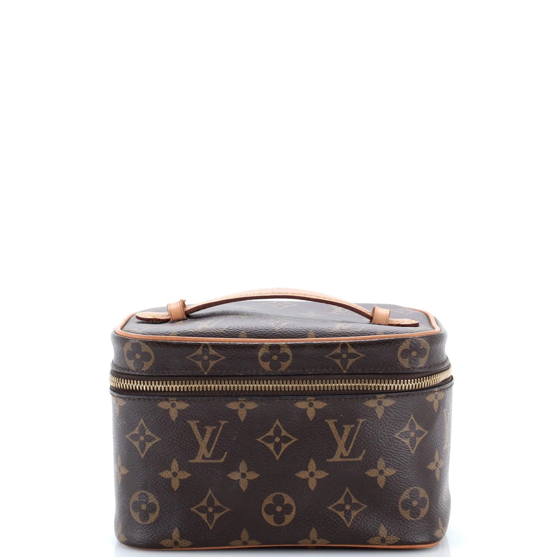 Mini Canvas Monogram Case Vanity Nice Louis Vuitton: Mini Canvas Monogram Case Vanity Nice Louis Vuitton Mini Louis Vuitton Canvas Monogram Case Vanity in Brown, featuring a classic design with scuffs and minor edge wear. The interior boasts neutral lea