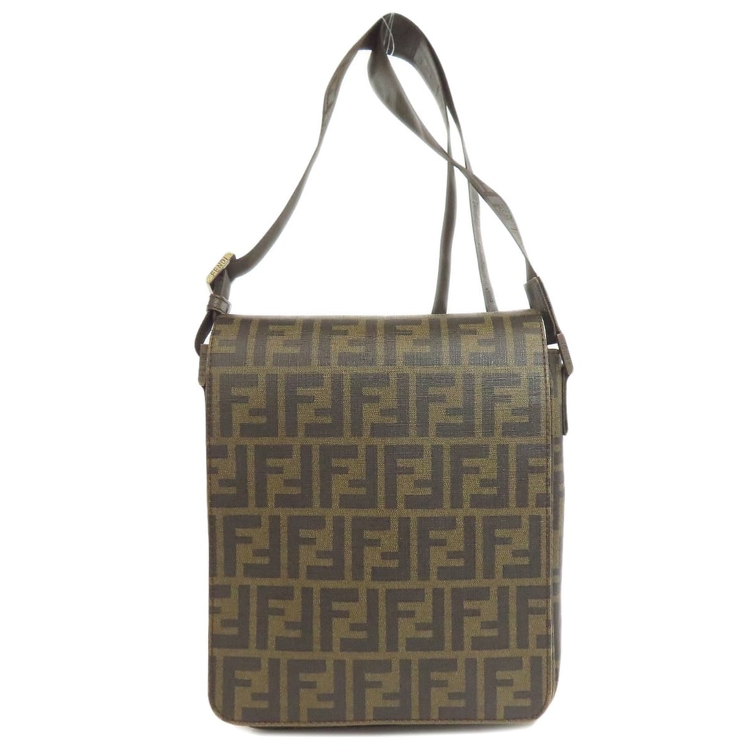 Fendi Zucca Pattern Shoulder Bag Pvc: Fendi Zucca Pattern Shoulder Bag Pvc Brown Fendi Zucca Pattern PVC Shoulder Bag. The bag features a distinctive brown exterior with the iconic Fendi Zucca pattern, crafted from high-quality PVC