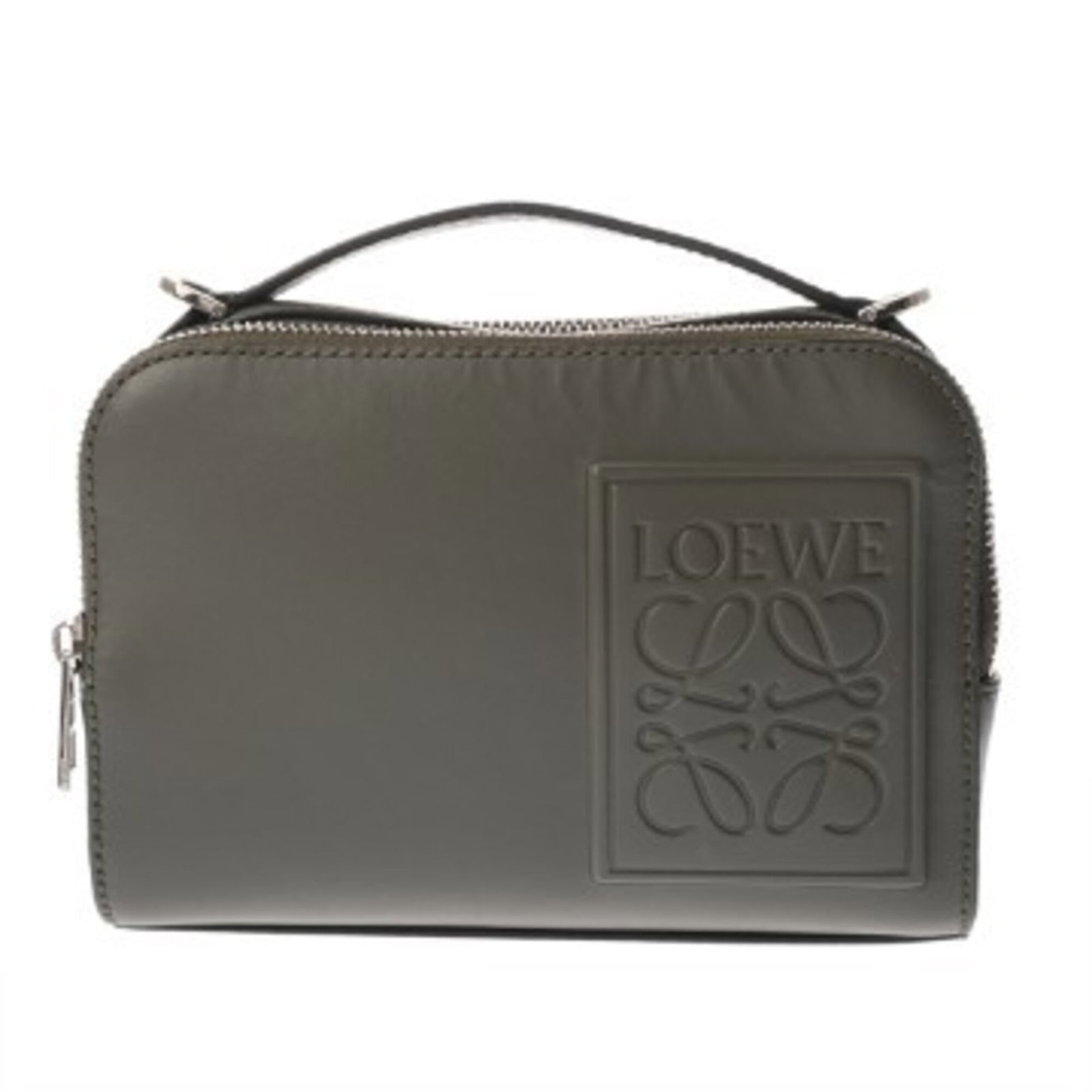 Shoulder Bag Leather Loewe: Shoulder Bag Leather Loewe This pre-owned Loewe shoulder bag features genuine leather made from high-quality calfskin, with a striking green and khaki color combination. The silver hardware adds a tou