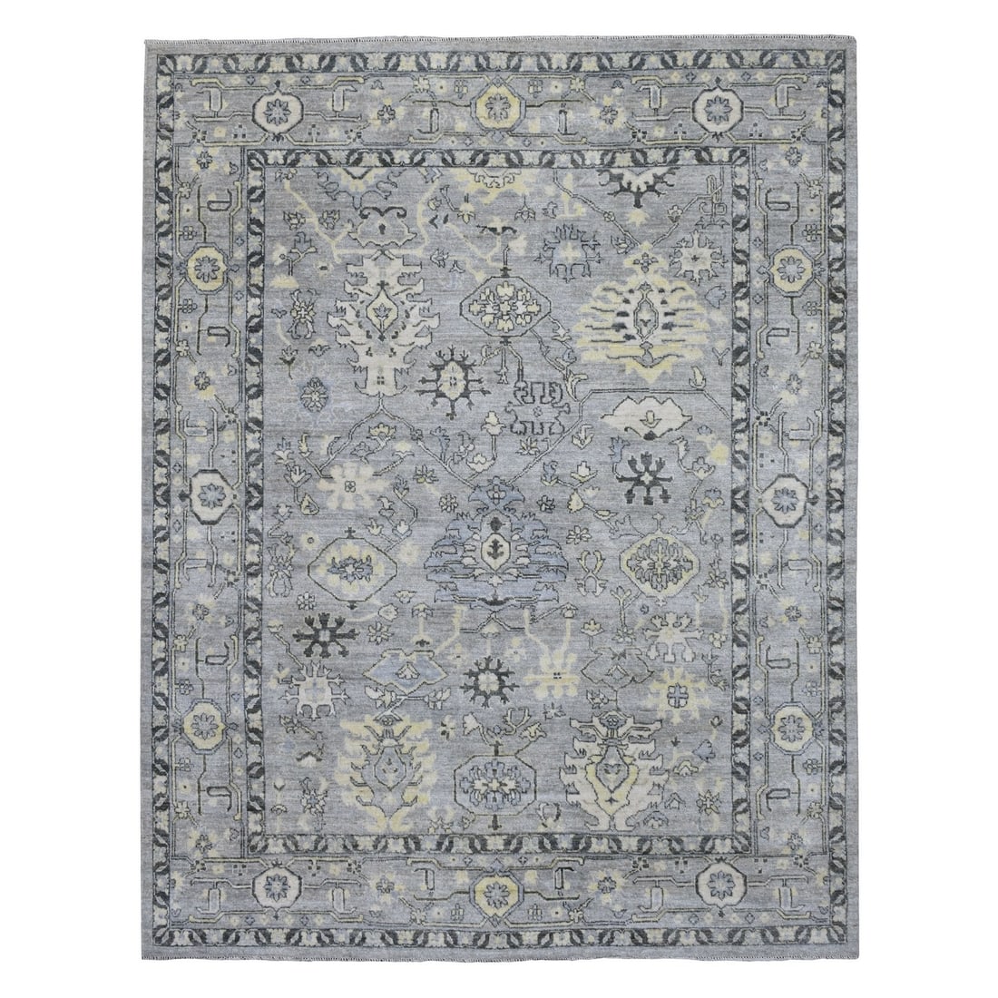 8'x9'9" Light Gray Angora Oushak Extra Soft Wool Hand Knotted Rug: 8'x9'9" Light Gray Angora Oushak Extra Soft Wool Hand Knotted Rug Soft to the touch, this stunning Light Gray Angora Oushak rug boasts an extra soft wool pile and a beautiful rectangular field