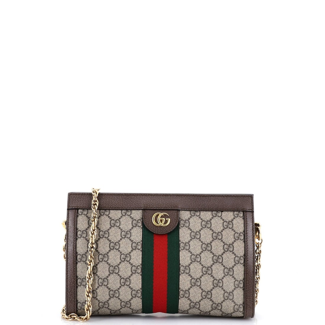 Gucci Ophidia Chain Coated Canvas GG Small Bag Shoulder: Gucci Ophidia Chain Coated Canvas GG Small Bag Shoulder The Gucci Ophidia Chain Coated Canvas GG Small Bag Shoulder boasts a stylish brown canvas exterior with gold hardware, complemented by a satin