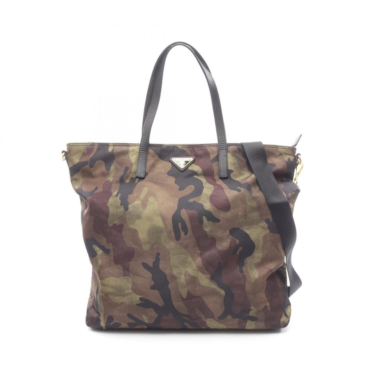 Prada Handbag Tote Bag Nylon Leather: Prada Handbag Tote Bag Nylon Leather Saffiano leather and nylon blend make up the durable exterior of this Prada handbag tote, featuring a classic design with a touch of modern style. The green and