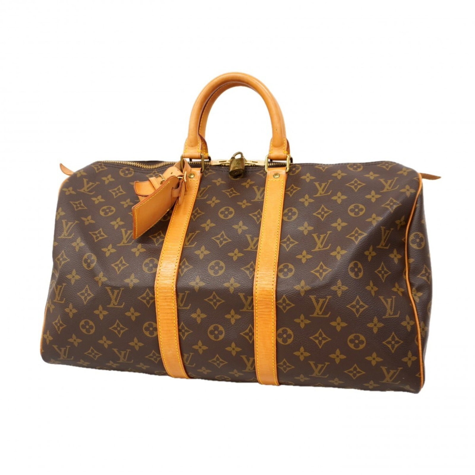 Boston Vuitton Louis: Boston Vuitton Louis Brown Louis Vuitton Boston Bag, 27cm x 45cm x 20cm. This used bag features traces of usage with scratches and dirt, showing signs of general wear. The signature is present on the 