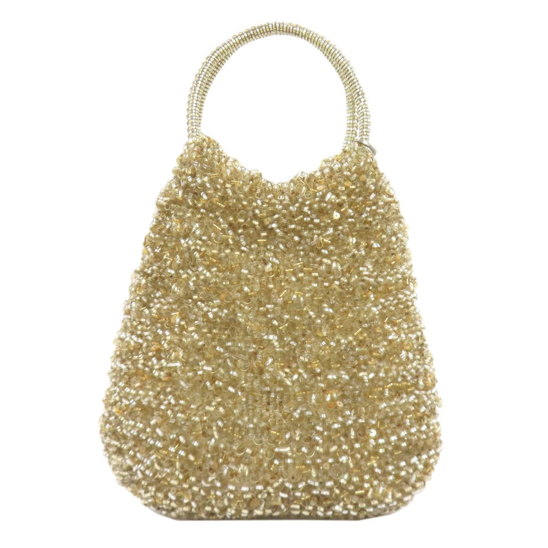 PVC wire bag handbag anteprima: PVC wire bag handbag anteprima Gold PVC wire bag handbag with an eye-catching design. This unique piece features a gold exterior made from PVC, showcasing its distinctive material and style. The