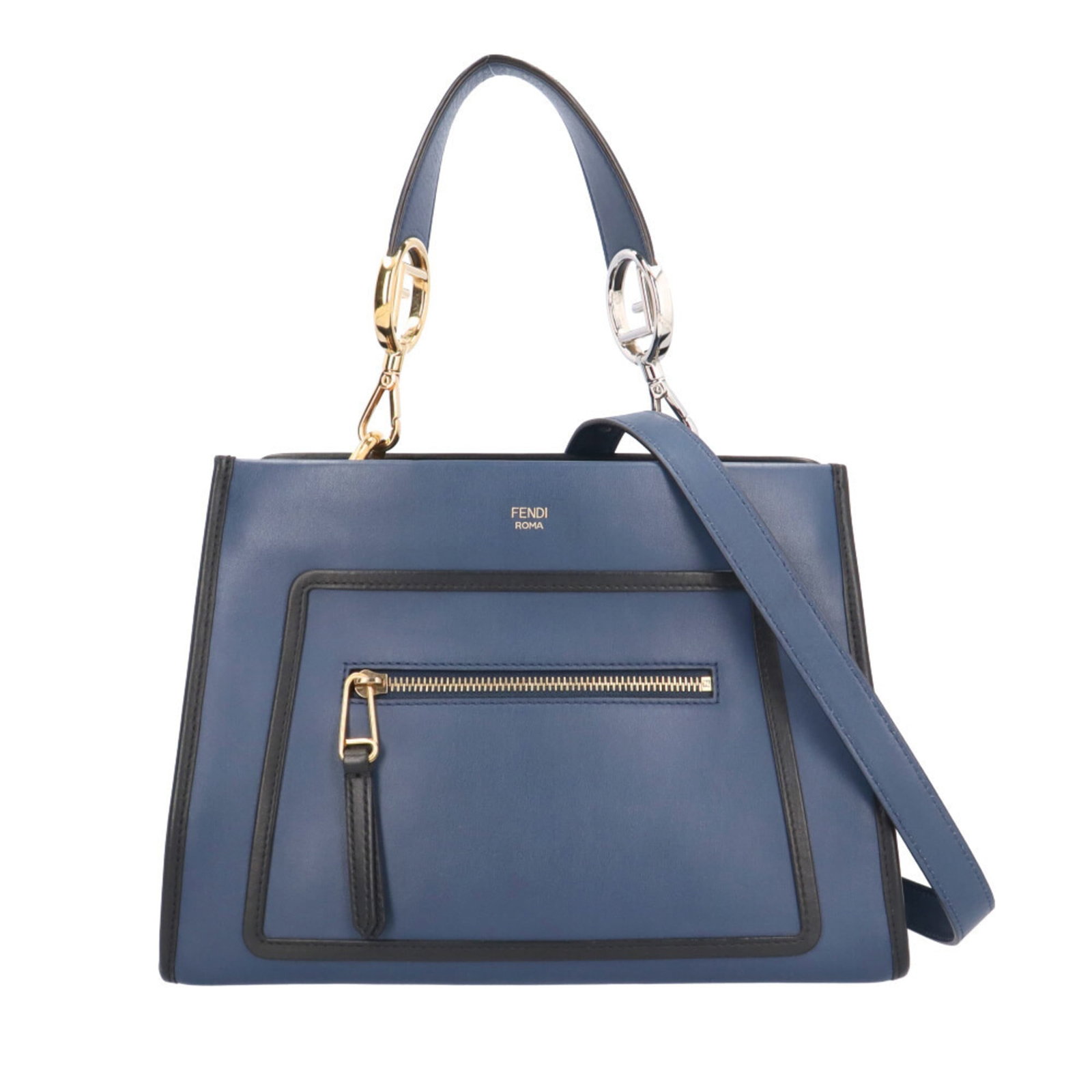 Fendi Shoulder Bag Leather: Fendi Shoulder Bag Leather Navy Fendi shoulder bag made from high-quality leather, featuring a classic design with a 20cm x 28.5cm x 14cm size and signature. The bag has been used and shows traces of