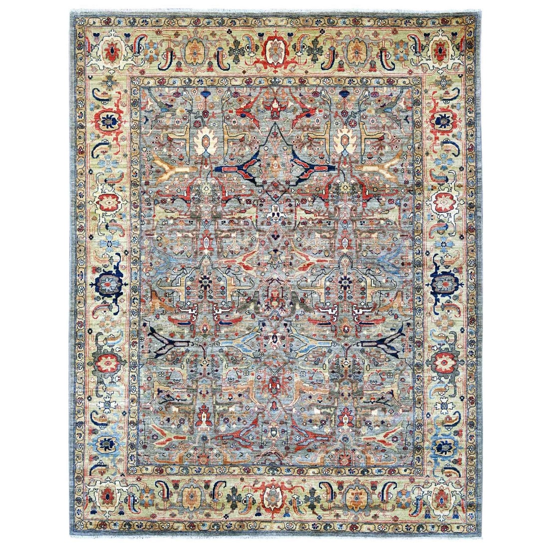 8'x10' Gray Peshawar with Bijar Garus Design Hand Knotted Pure Wool Rug: 8'x10' Gray Peshawar with Bijar Garus Design Hand Knotted Pure Wool Rug The Peshawar rug boasts an all-over Bijar Garus design in a rich grey color, set against a rectangular field. Hand-knotted from