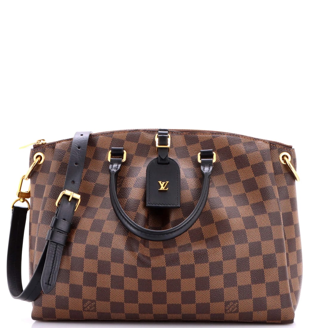 Damier MM tote by Louis Vuitton: Damier MM tote by Louis Vuitton The Damier MM tote by Louis Vuitton boasts a classic design with a timeless canvas coated exterior in rich brown, complemented by gold-tone hardware and a spacious