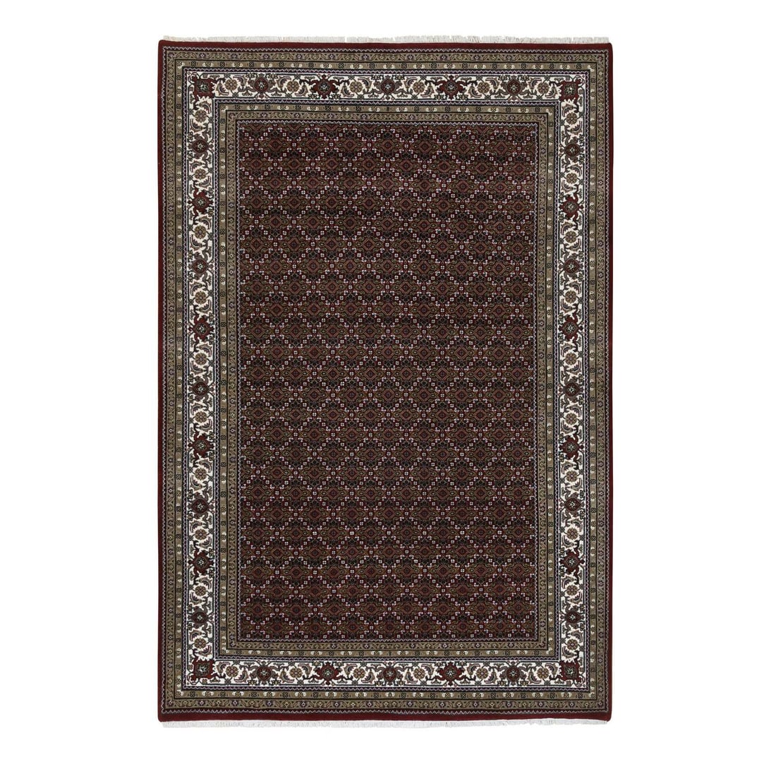 5'9"x8'9" Red Herrita Hand Knotted 175 KPSI Wool and Silk Oriental Rug: 5'9"x8'9" Red Herrita Hand Knotted 175 KPSI Wool and Silk Oriental Rug This stunning Red Herrita hand-knotted wool and silk Oriental rug measures 5'9" x 8'9" and boasts a vibrant red color. Made from