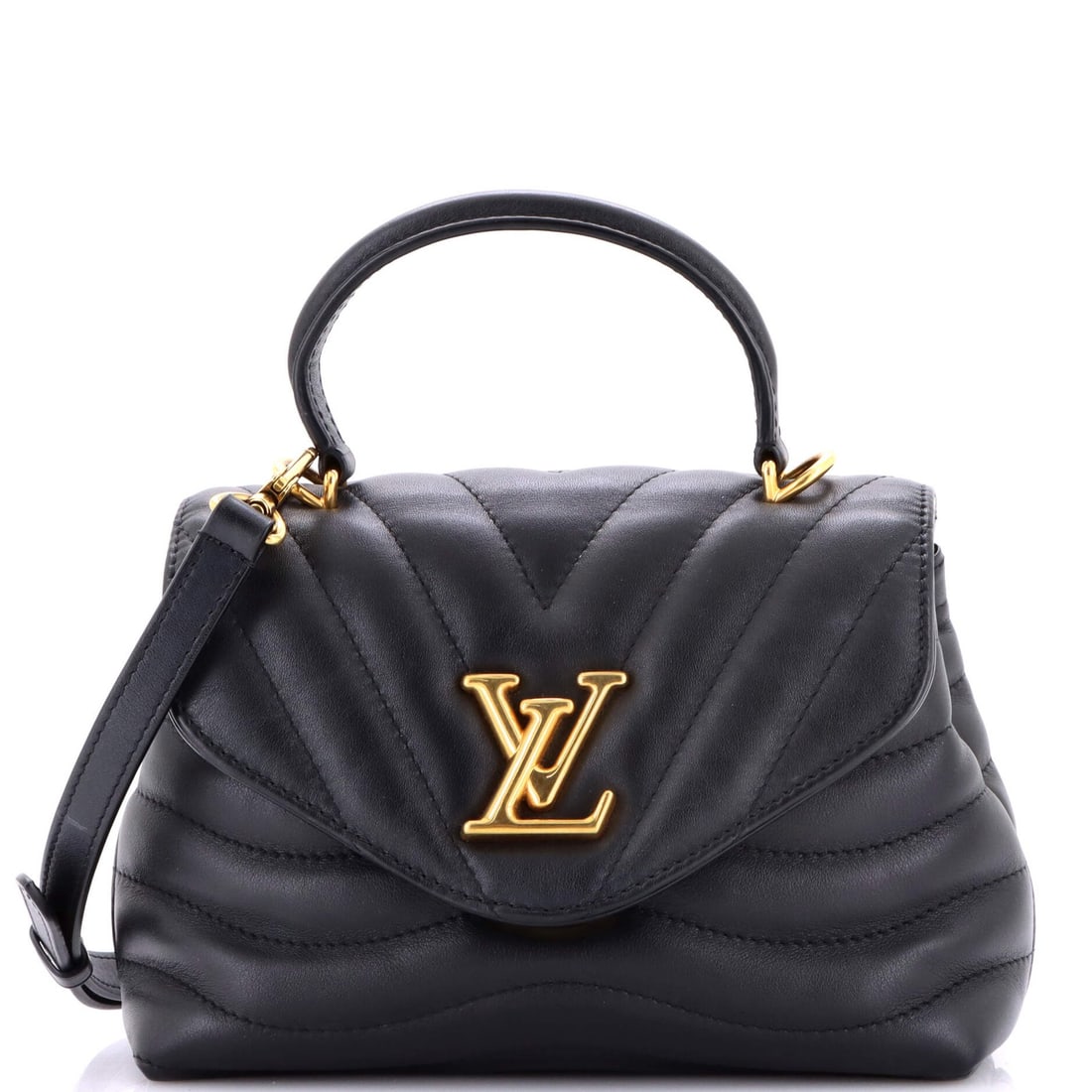 Hold me quilted leather bag top new wave Louis Vuitton: Hold me quilted leather bag top new wave Louis Vuitton Black quilted leather top handle bag with gold hardware, featuring the iconic New Wave design from Louis Vuitton. This stylish bag boasts a