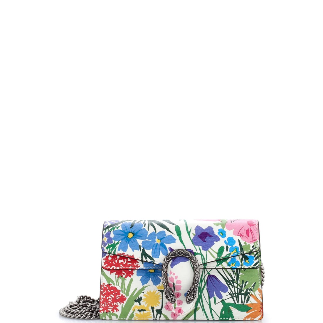 Mini Leather Bag Dionysus Ken Scott Super Gucci: Mini Leather Bag Dionysus Ken Scott Super Gucci Miniature leather bag with a vibrant multicolor exterior, featuring the iconic Dionysus design by Ken Scott. The bag's super mini size and cross-body st