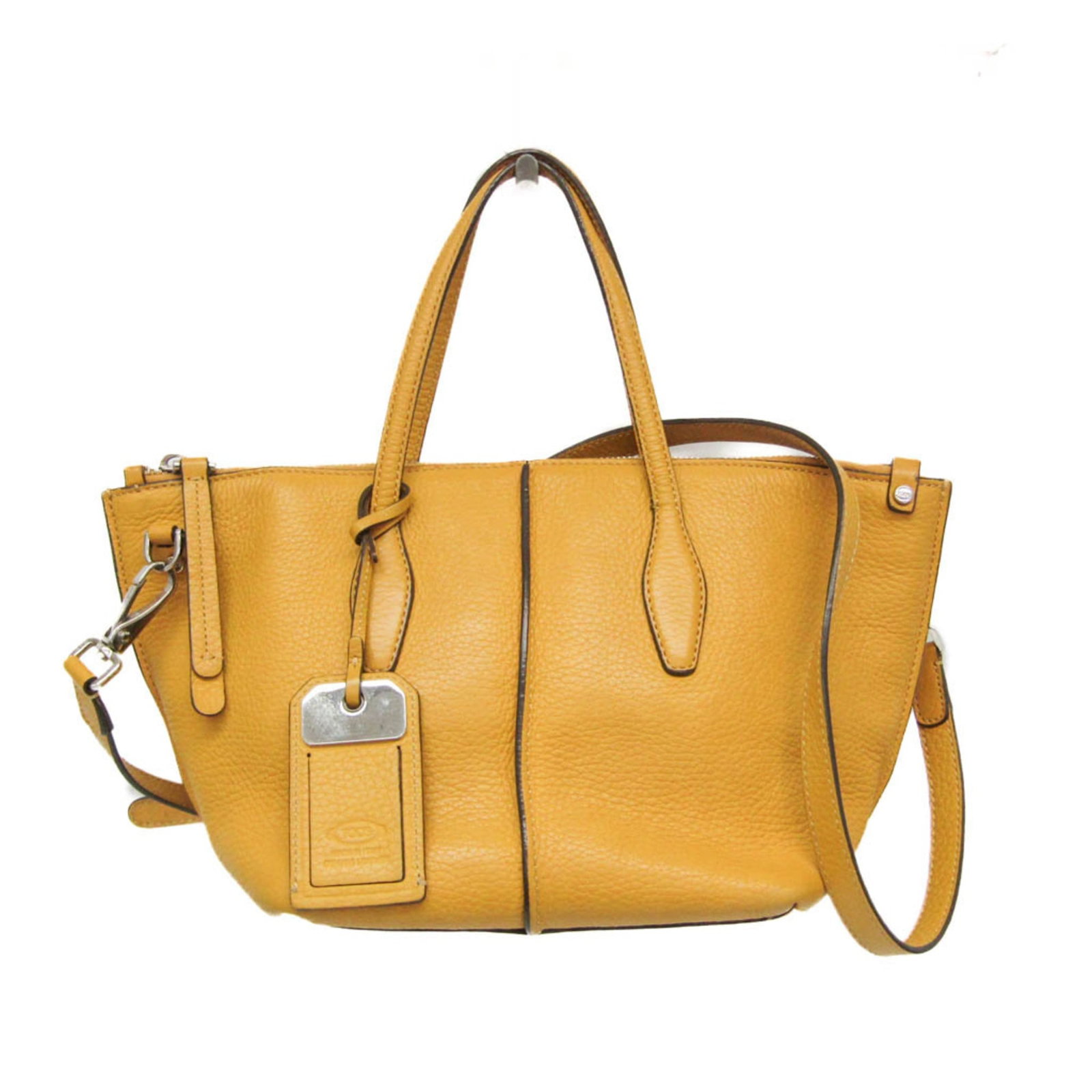 Shoulder Bag Leather Tod's Handbag: Shoulder Bag Leather Tod's Handbag Yellow Tod'S Leather Shoulder Bag with Silver Hardware. This vibrant yellow leather shoulder bag features silver hardware and a zipper closure, along with two