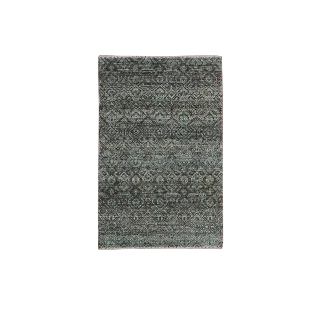 Soft Wool Hand Knotted 2'x3'1" Gray Kohinoor Herat Pattern Rug Sample Mat: Soft Wool Hand Knotted 2'x3'1" Gray Kohinoor Herat Pattern Rug Sample Mat Soft and luxurious, this hand-knotted wool rug sample mat boasts a stunning gray Kohinoor Herat pattern in a geometric