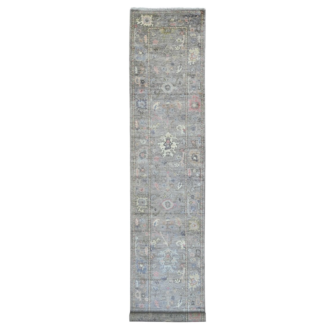 2'9"x15'7" Brown Afghan Angora Oushak Hand Knotted Runner Oriental Rug: 2'9"x15'7" Brown Afghan Angora Oushak Hand Knotted Runner Oriental Rug Brown Afghan Angora Oushak Hand Knotted Runner Oriental Rug features a stunning floral pattern in a rich brown field, surrounded