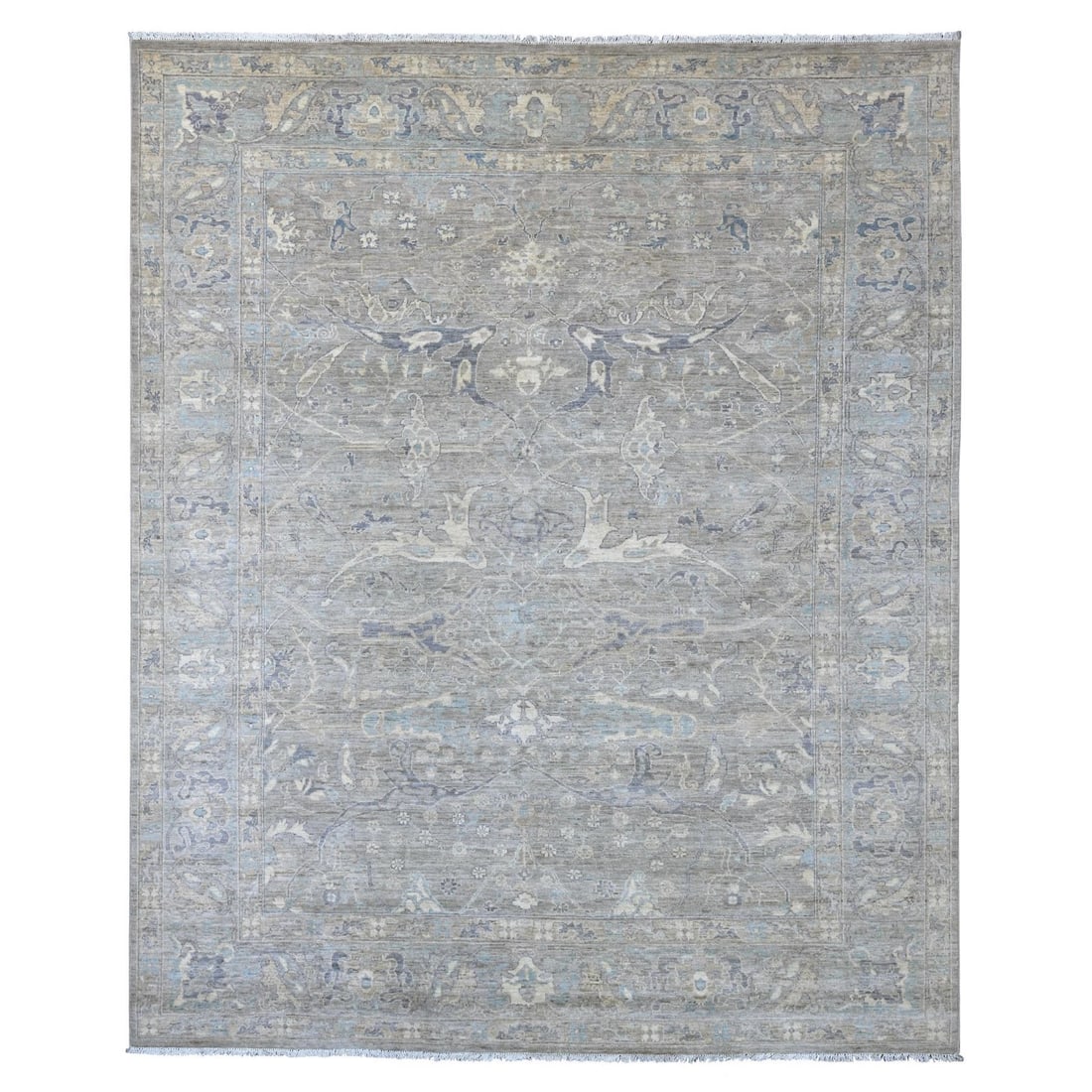 Misty Gray Peshawar Bijar Garus Design Hand Knotted Wool Rug: Misty Gray Peshawar Bijar Garus Design Hand Knotted Wool Rug Misty Gray Peshawar Bijar Garus Design Hand Knotted Wool Rug features an all-over regional design in a soothing grey color, with intricate 