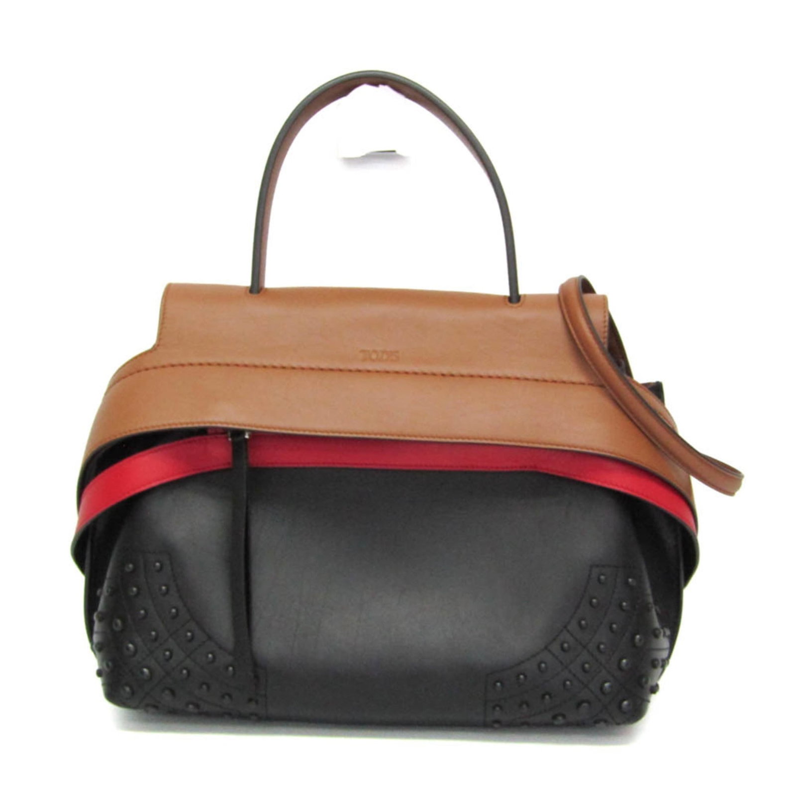 Shoulder Bag Leather Tod's Handbag: Shoulder Bag Leather Tod's Handbag Black and Brown Leather Tod's Shoulder Bag for Women, featuring a sturdy zipper closure, zippered inner pocket, and snap-fastened outer pocket. The bag measures