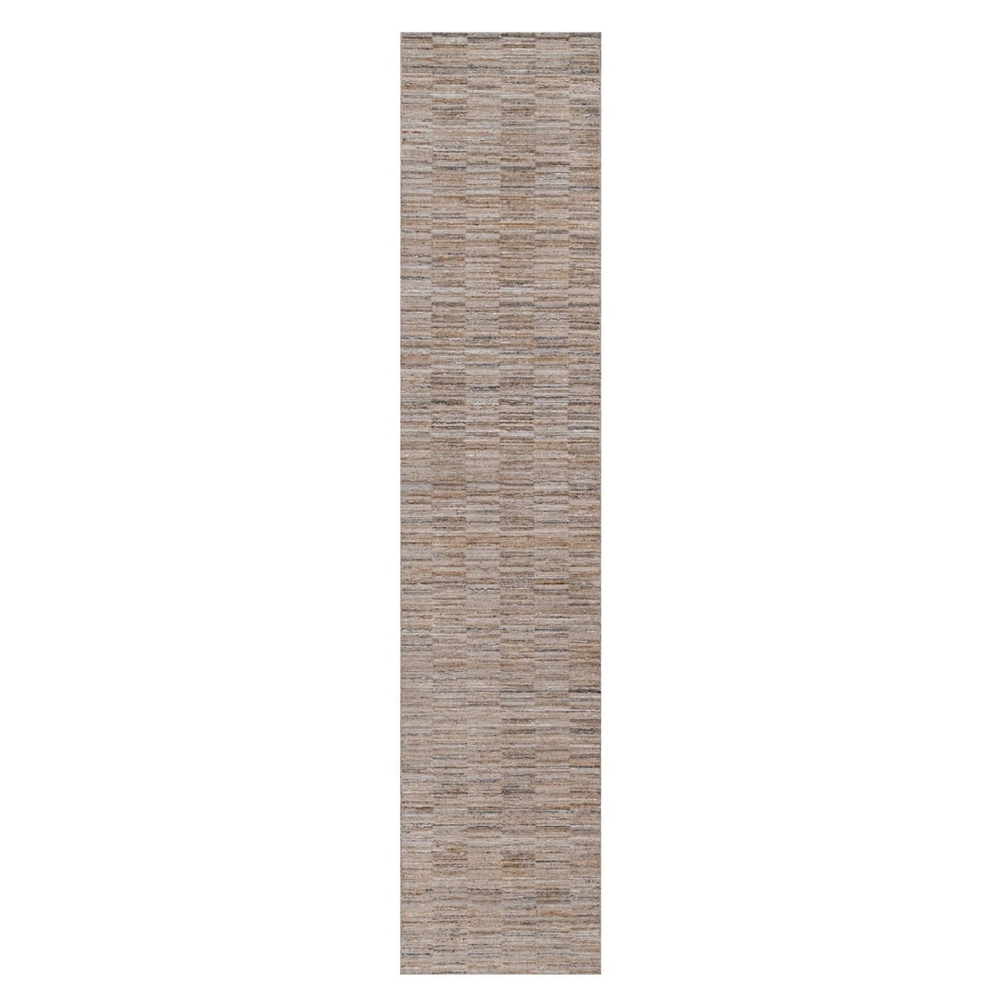 2'6"x12' Camel Brown Hand Loomed Modern Grid Pattern Pure Wool Runner Rug (1 of 8)