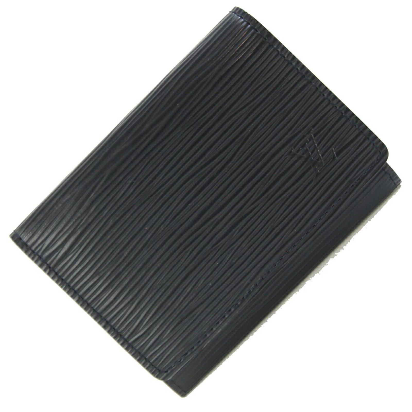 Epi Leather Card Case Louis Vuitton: Epi Leather Card Case Louis Vuitton Black Epi Leather Card Case from Louis Vuitton features an open pocket for storing cards, with a few traces of usage visible. The case bears some scratches and