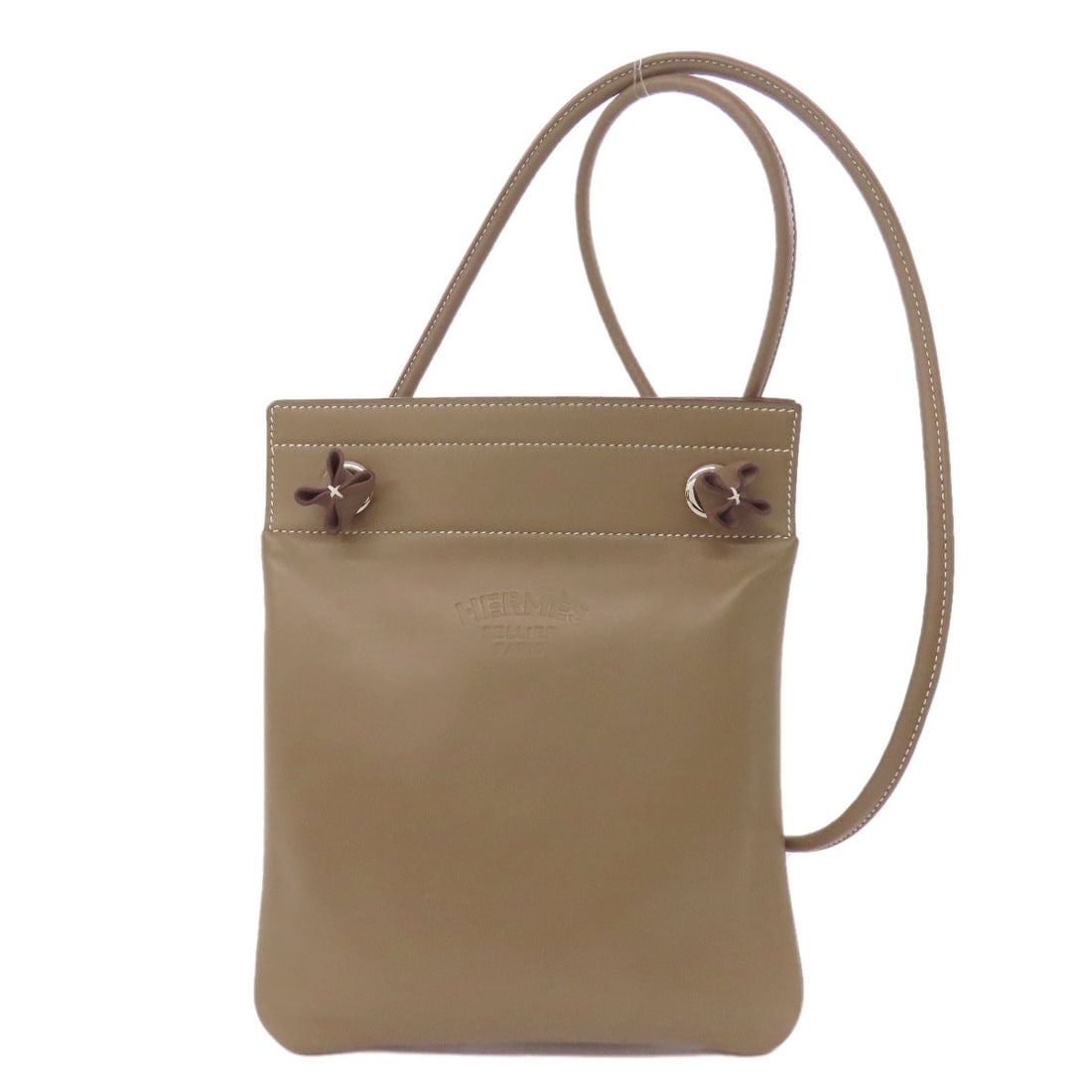 Hermes Sacqualine Etoupe Silverhardware Shoulder Bag Anyo Miro: Hermes Sacqualine Etoupe Silverhardware Shoulder Bag Anyo Miro Beige Anyo Miro exterior gives way to understated elegance in this Hermes Sacqualine Etoupe shoulder bag, featuring silver hardware that