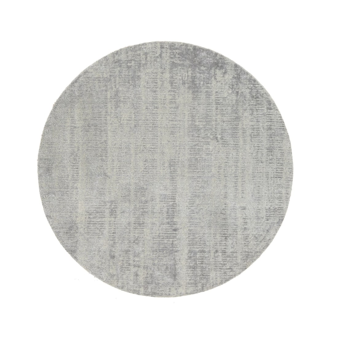 6'x6' Fine Jacquard Gray Hand Loomed Wool and Silk Round Rug: 6'x6' Fine Jacquard Gray Hand Loomed Wool and Silk Round Rug The 6'x6' Fine Jacquard Gray Hand Loomed Wool and Silk Round Rug boasts a stunning modern design, crafted from high-quality wool and silk