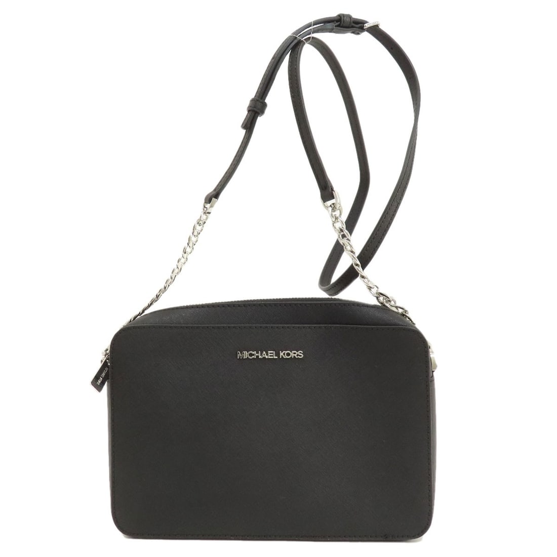 Kors Logo Leather Shoulder Bag: Kors Logo Leather Shoulder Bag Black leather shoulder bag with Kors logo. Made from high-quality black leather, this stylish bag features the iconic Kors logo on its exterior. Perfect for everyday use