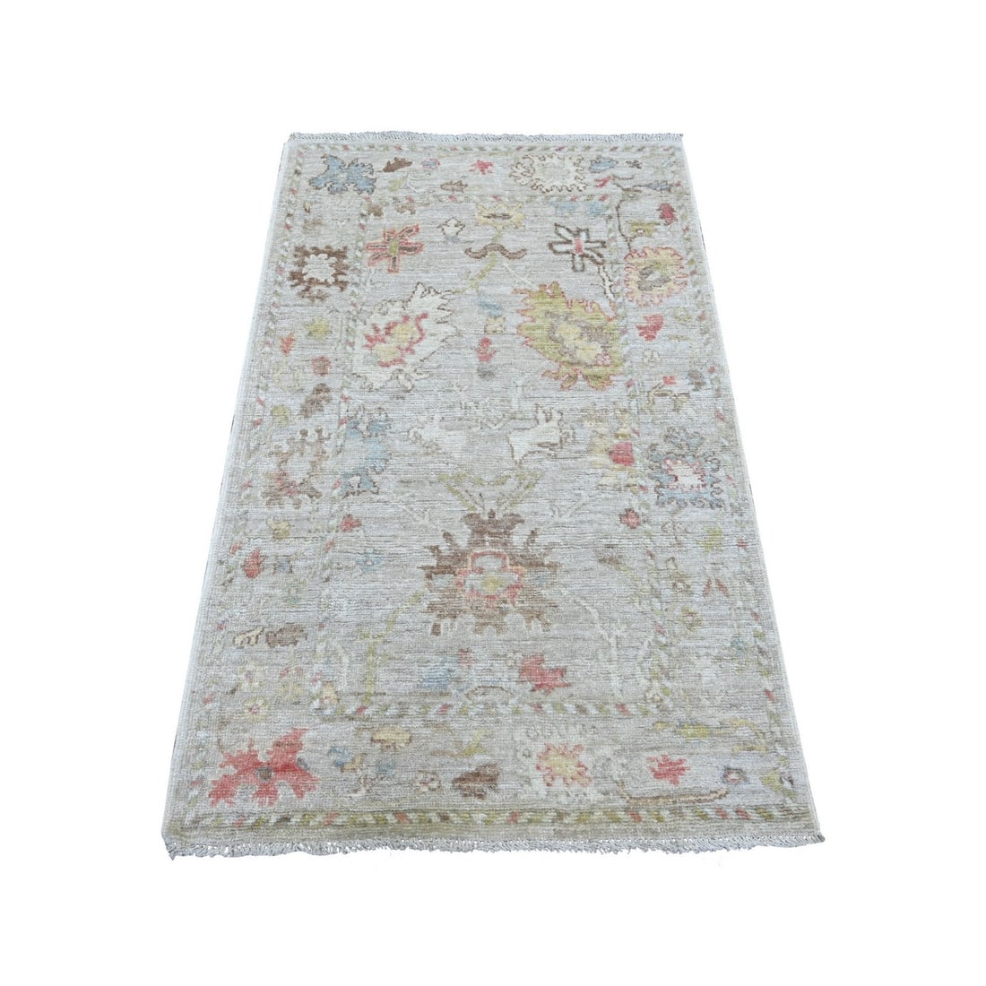 Afghan Angora Wool Rug MEDIUM GRAY OUSHAK LEAF DESIGN HAND KNOTTED (1 of 6)