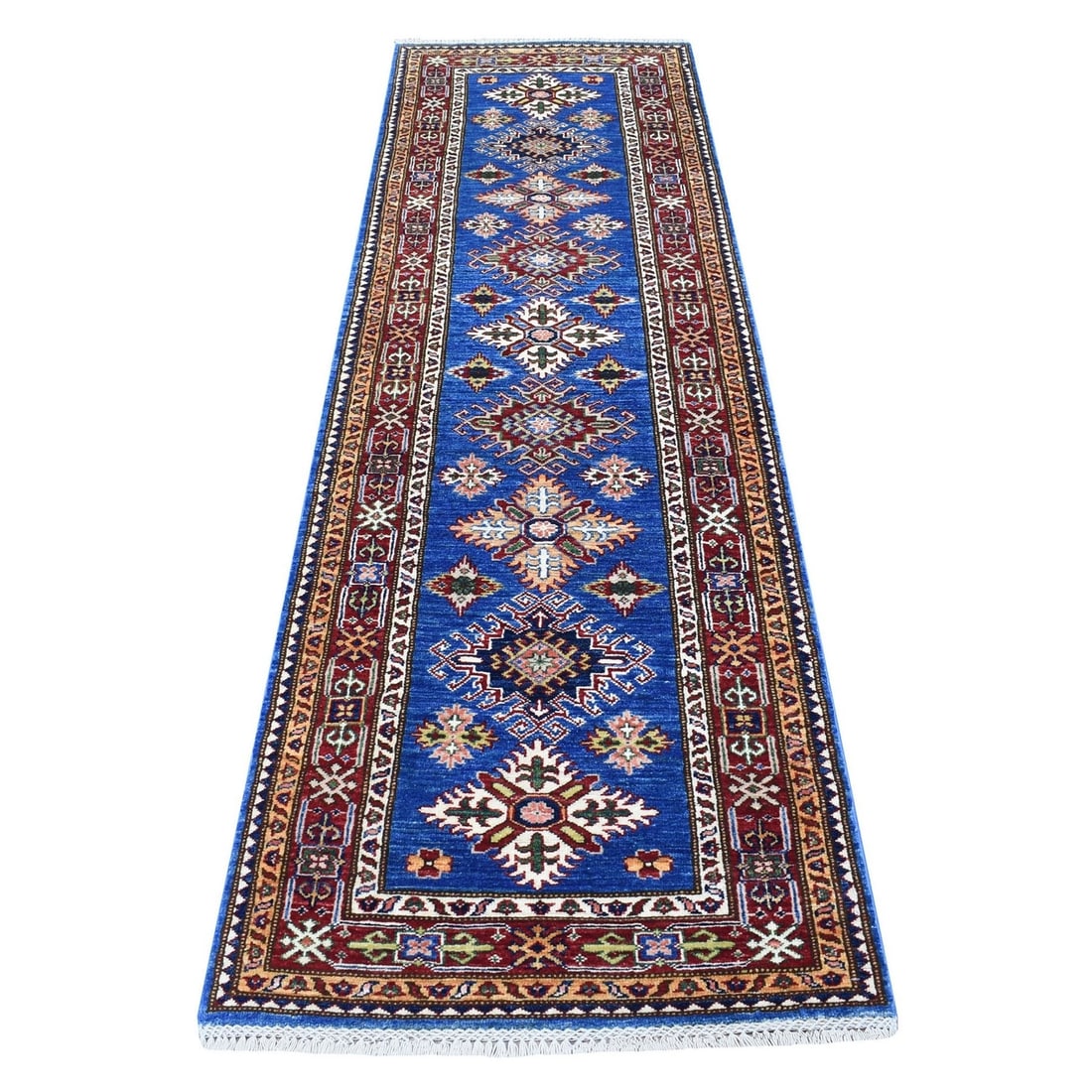 2'7"x8'7" Blue Super Kazak Tribal Design Hand Knotted Wool Runner Rug (1 of 6)