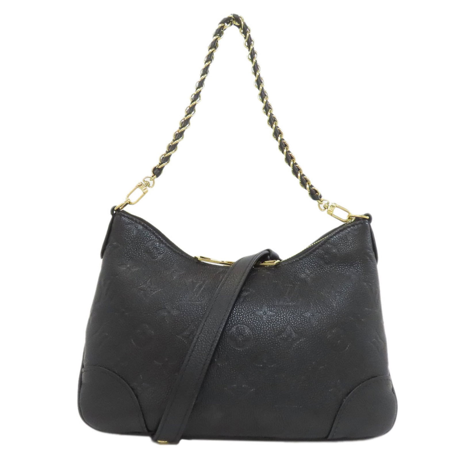 Vuitton Louis Handbag Empreinte Monogram: Vuitton Louis Handbag Empreinte Monogram Black Louis Vuitton Empreinte Monogram handbag with zipper closure, featuring a classic design and iconic monogram pattern. This pre-owned bag has some minor