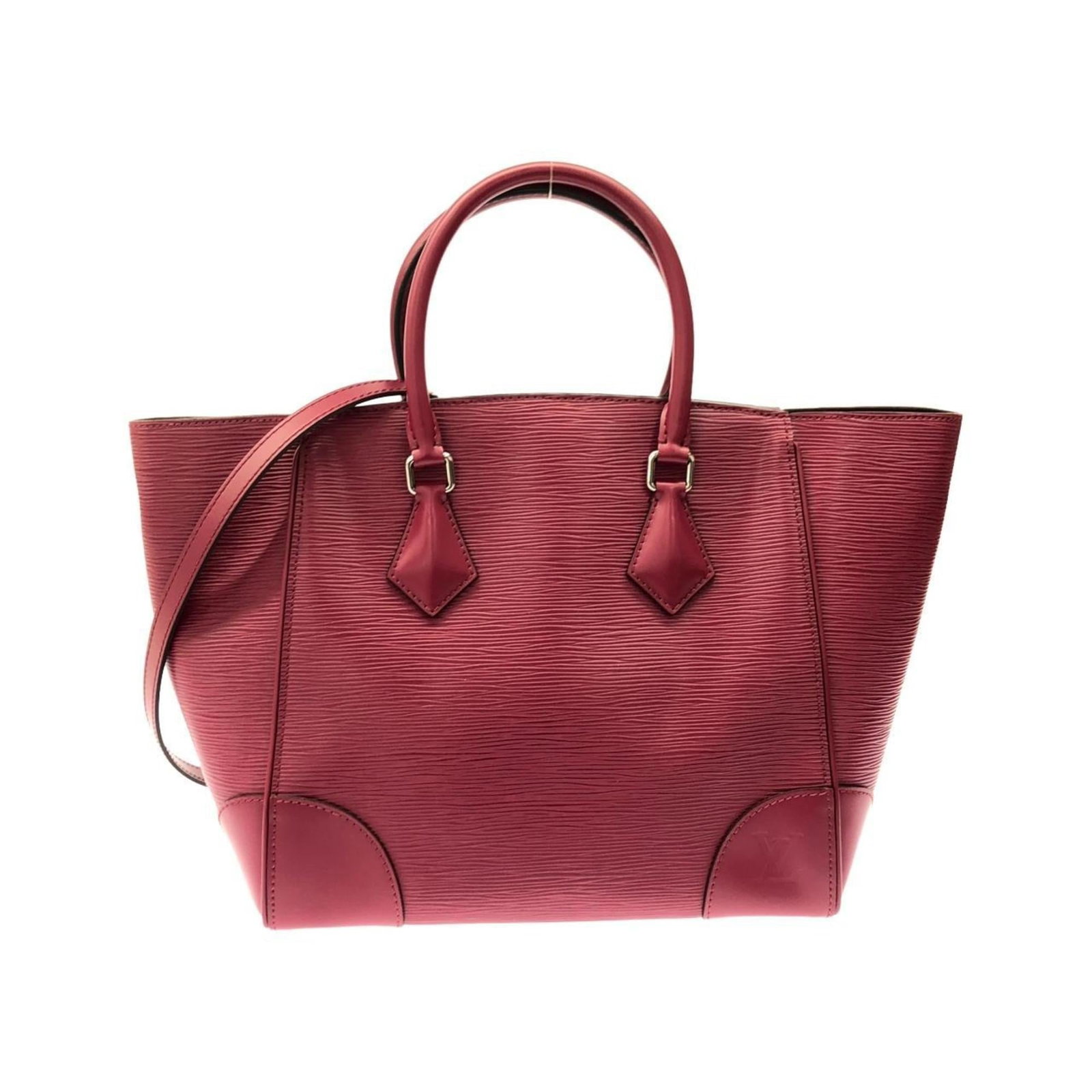 Handbag Leather Louis Vuitton: Handbag Leather Louis Vuitton The Louis Vuitton handbag boasts a vibrant fuchsia color, complemented by sleek silver hardware. Made from high-quality calf leather, the bag's classic design and premium