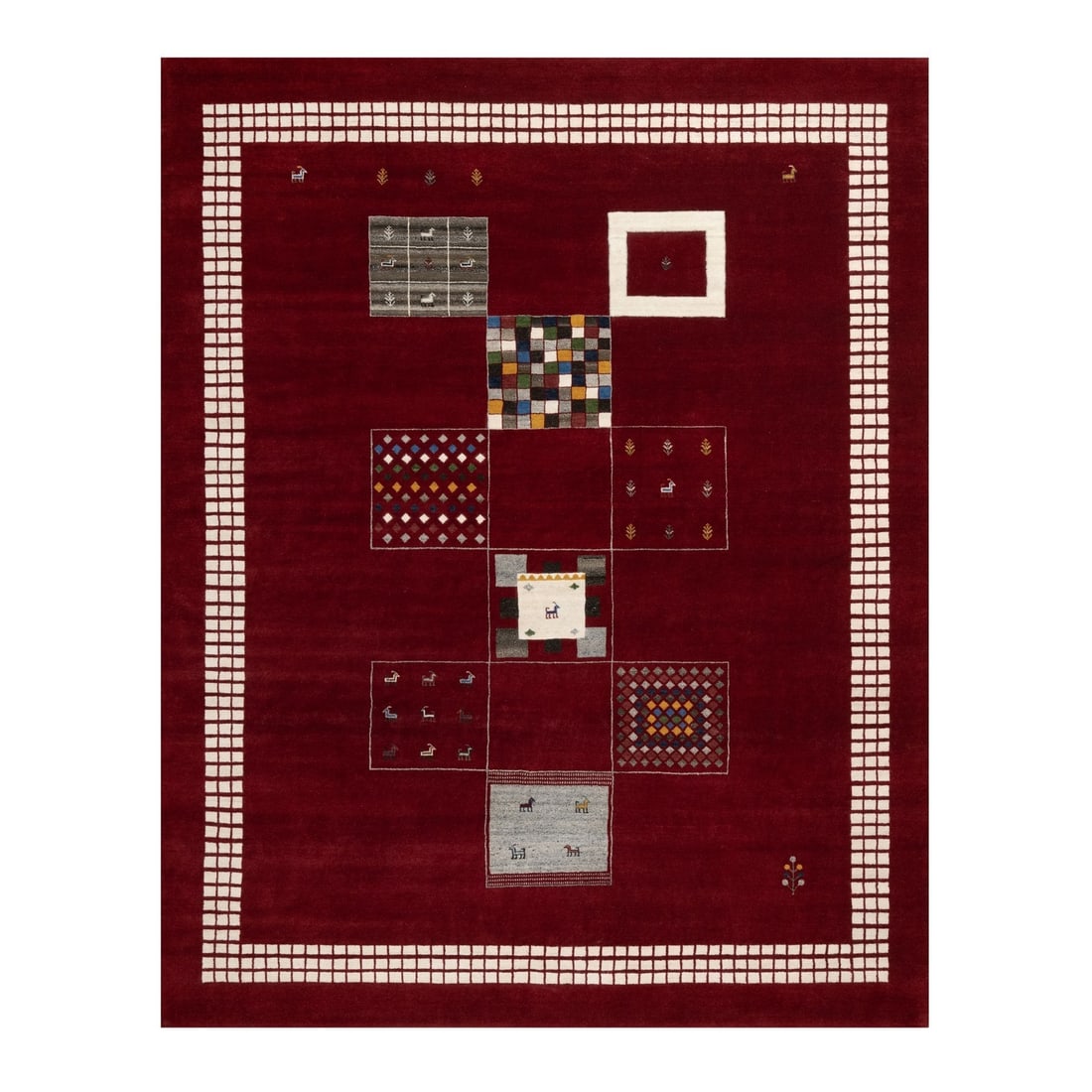 8'x10'1" Sangria Red Modern Hand Knotted Lori Buft Gabbeh Soft Wool Rug (1 of 12)
