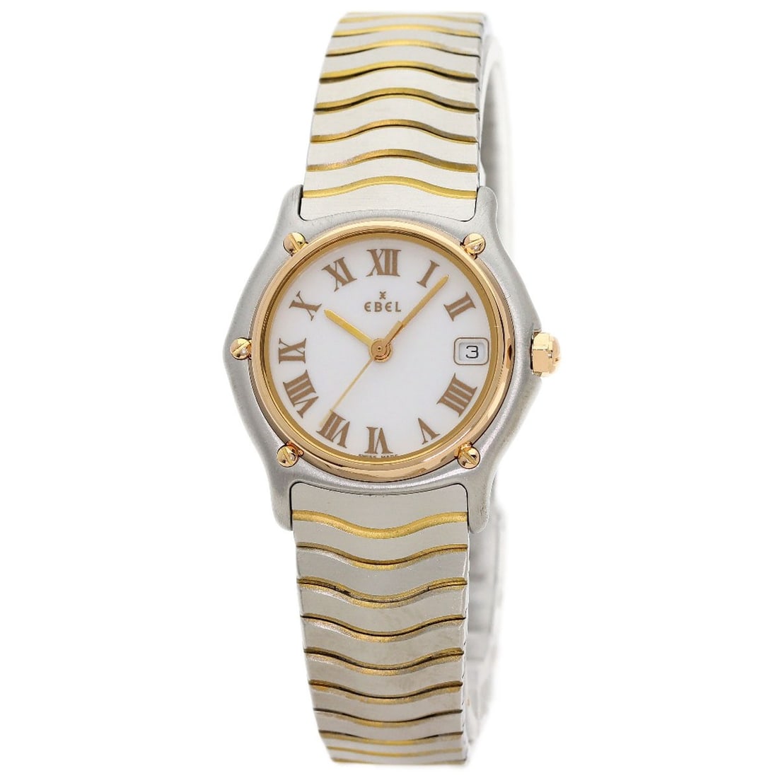 Ebel Sports Classic Wave Watches Stainless Steel/ Stainless Steel: Ebel Sports Classic Wave Watches Stainless Steel/ Stainless Steel Stainless steel case with gold bezel and dial, adding a touch of elegance to this classic wave watch design. The quartz movement