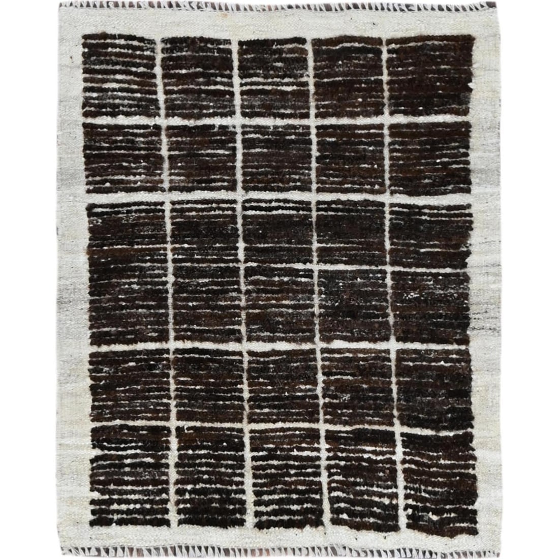 2'3"x2'8" Brown Moroccan Weave Grid Design Wool Hand Knotted Sample Rug (1 of 7)